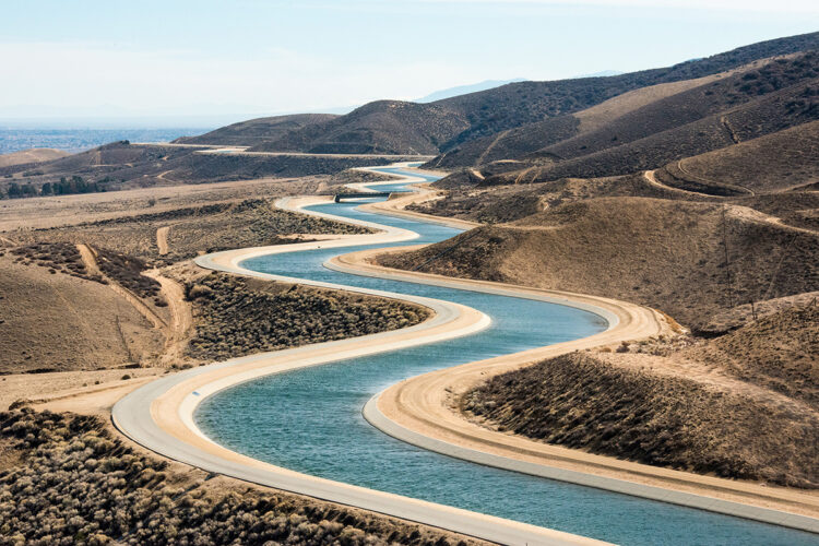 A serpentine stretch of the East Branch California Aqueduct in Palmdale, Calif. within Los Angeles County at mile post 327.50. Photo taken February 7, 2014. Florence Low / The California Department of Water Resources