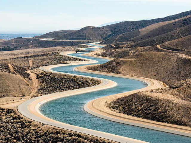 A serpentine stretch of the East Branch California Aqueduct in Palmdale, Calif. within Los Angeles County at mile post 327.50. Photo taken February 7, 2014.