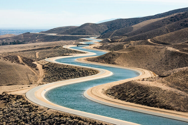 A serpentine stretch of the East Branch California Aqueduct in Palmdale, Calif. within Los Angeles County at mile post 327.50. Photo taken February 7, 2014.